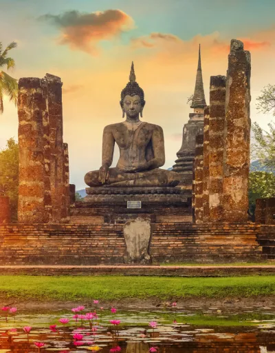 Wat Mahathat Temple in the precinct of Sukhothai Historical Park, a UNESCO World Heritage Site in Thailand